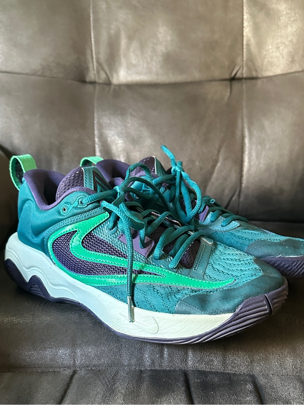 Nike Men's Teal Green and Purple Sneakers